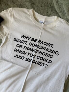 Gildan White Tee with Bold Black Inclusive Message